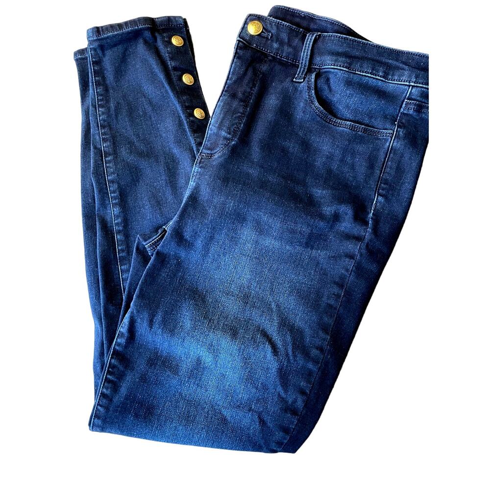 Talbots Dark Blue Denim Jeggings with Gold Buttons